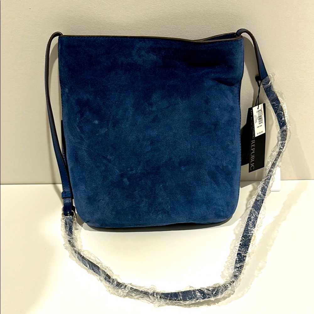 Blue suede purse from Banana Republic